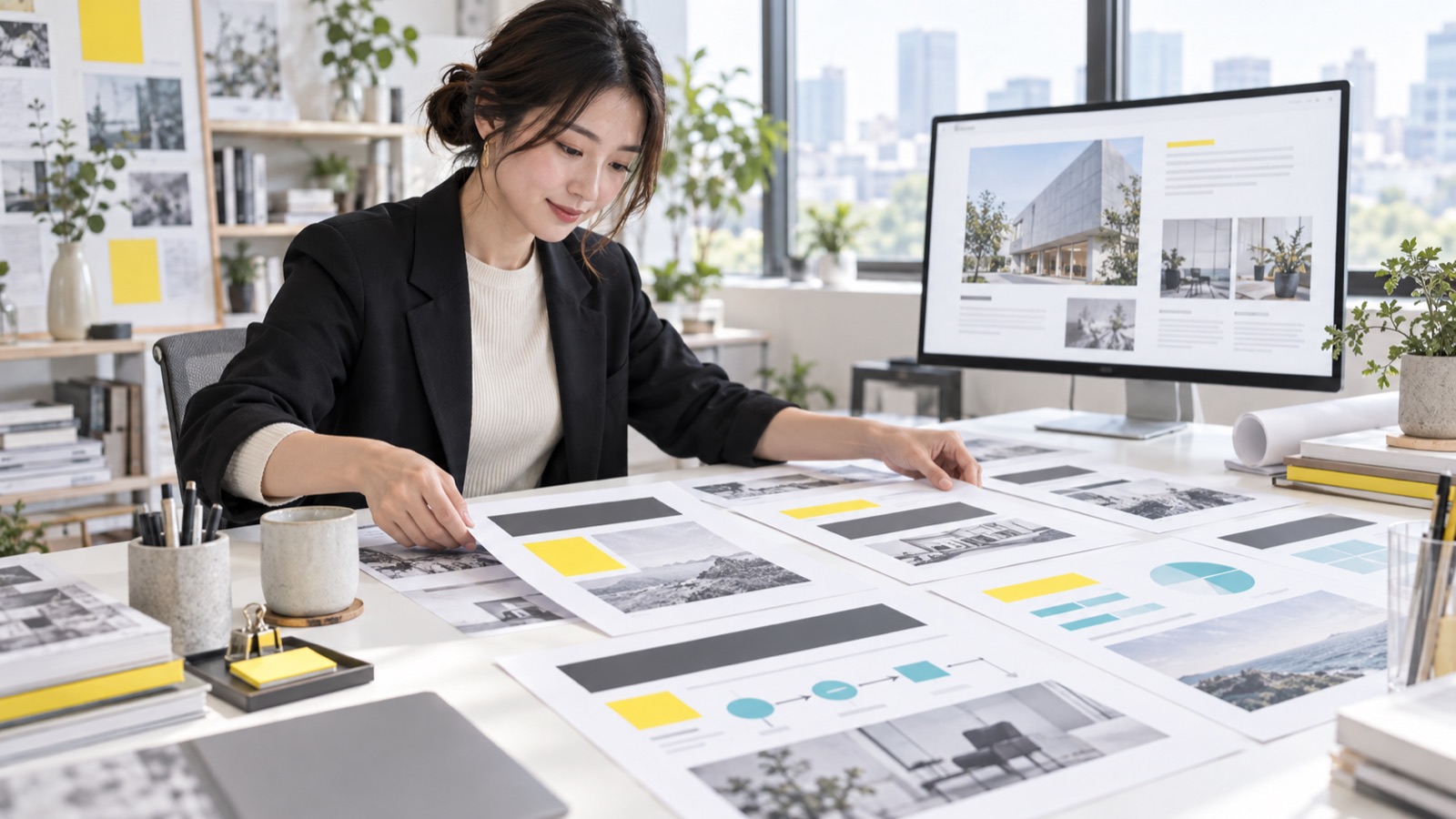 資料の見出しと図解を整理する説明用イメージ