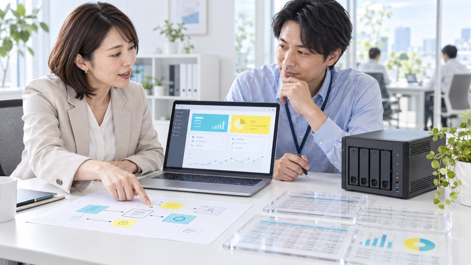 業務システムの画面と裏側を相談する説明用イメージ